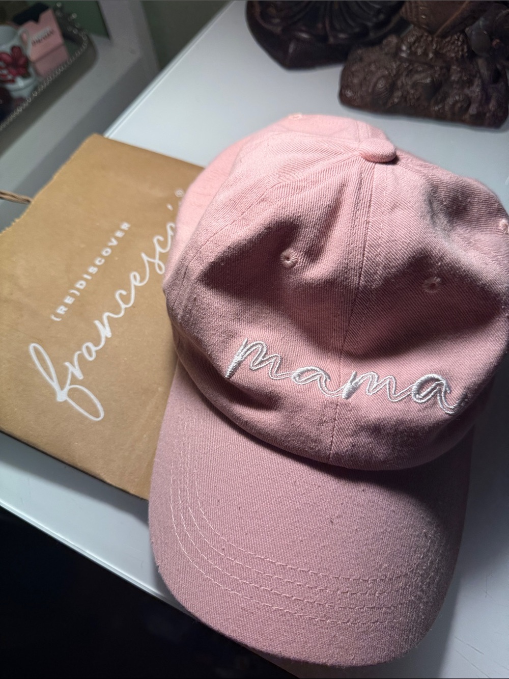 Francesca's Collections Pink "mama" Baseball Cap